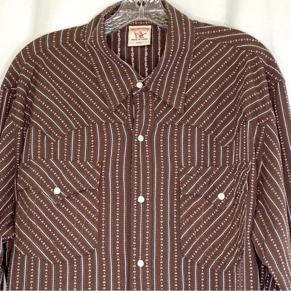 True Religion Pearl Snap Shirt Mens 3XL Western Cowboy Embroidered Stripe Logo